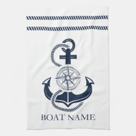 Nautical Navy Blue Anchor Boat Name Theedoek