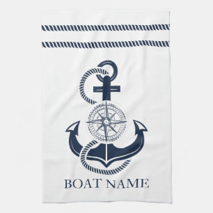 Nautical Navy Blue Anchor Boat Name Theedoek