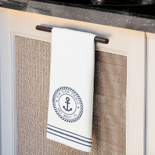 Nautical Navy Blue Anchor Boat Name Theedoek