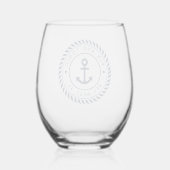 Nautical Navy Blue Anchor Boat Name Wijnglas Zonder Voet (Achterkant)