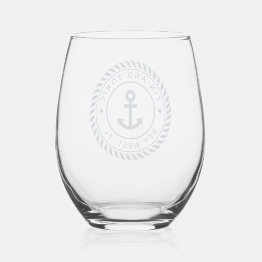 Nautical Navy Blue Anchor Boat Name Wijnglas Zonder Voet (Achterkant)