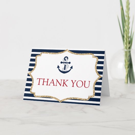 Nautical Navy Blue Anchor Boat Ocean Zee Bedankkaart (Voorkant)