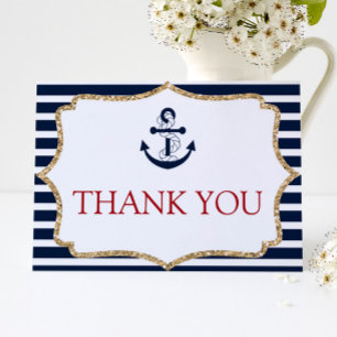 Nautical Navy Blue Anchor Boat Ocean Zee Bedankkaart