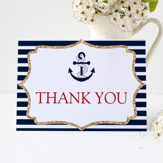 Nautical Navy Blue Anchor Boat Ocean Zee Bedankkaart