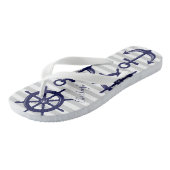 Nautical Navy Blue Anchor Boat Wheel Grey Stripe Teenslippers (Schuin)