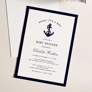 Nautical Navy Blue Anchor Boy Baby shower Kaart