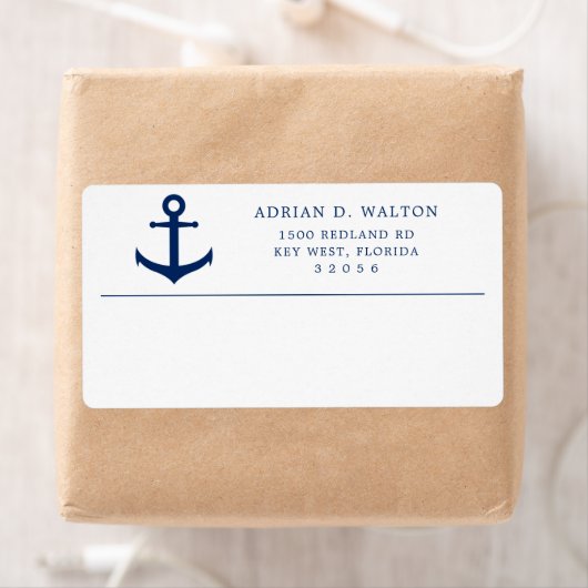 Nautical Navy Blue Anchor Business Return Address Etiket (Insitu)