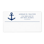 Nautical Navy Blue Anchor Business Return Address Etiket (Voorkant)