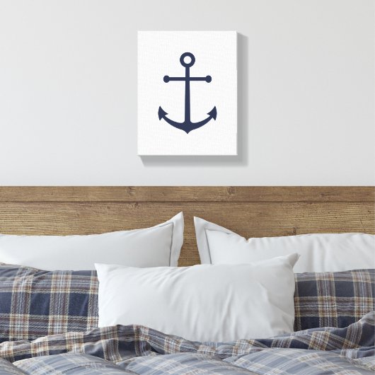 Nautical Navy Blue Anchor Canvas Afdruk (Insitu (Slaapkamer))