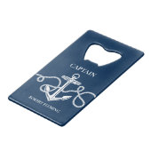 Nautical Navy Blue Anchor Captain Name Creditkaart Flessenopener (Achterkant Gekanteld)