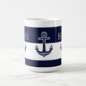 Nautical Navy Blue Anchor Coastal Monogram Koffie Koffiemok (Center)