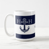 Nautical Navy Blue Anchor Coastal Monogram Koffie Koffiemok (Links)