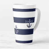 Nautical Navy Blue Anchor Coastal Monogram Koffie Latte Mok (Rechterhoek)