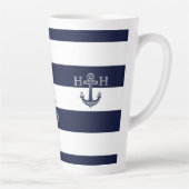 Nautical Navy Blue Anchor Coastal Monogram Koffie Latte Mok (Rechts)