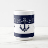 Nautical Navy Blue Anchor Coastal Monogram Koffiemok (Center)