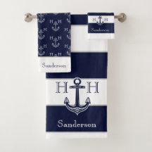 Nautical Navy Blue Anchor Coastal Monogram Naam