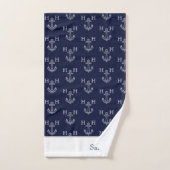 Nautical Navy Blue Anchor Coastal Monogram Naam Bad Handdoek (Handdoek)