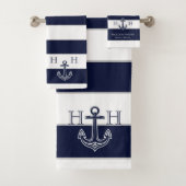 Nautical Navy Blue Anchor Coastal Monogram Naam Bad Handdoek (Insitu)