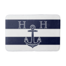 Nautical Navy Blue Anchor Coastal Monogram Naam
