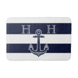 Nautical Navy Blue Anchor Coastal Monogram Naam Badmat