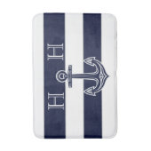 Nautical Navy Blue Anchor Coastal Monogram Naam Badmat (Voorkant Verticaal)