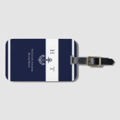 Nautical Navy Blue Anchor Coastal Monogram Naam Bagagelabel (Voorkant (horizontaal))