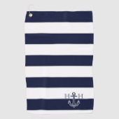 Nautical Navy Blue Anchor Coastal Monogram Naam Golfhanddoek (Voorkant)