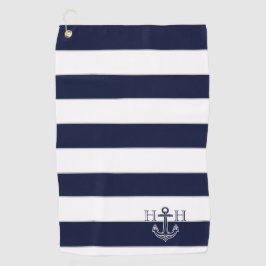 Nautical Navy Blue Anchor Coastal Monogram Naam Golfhanddoek