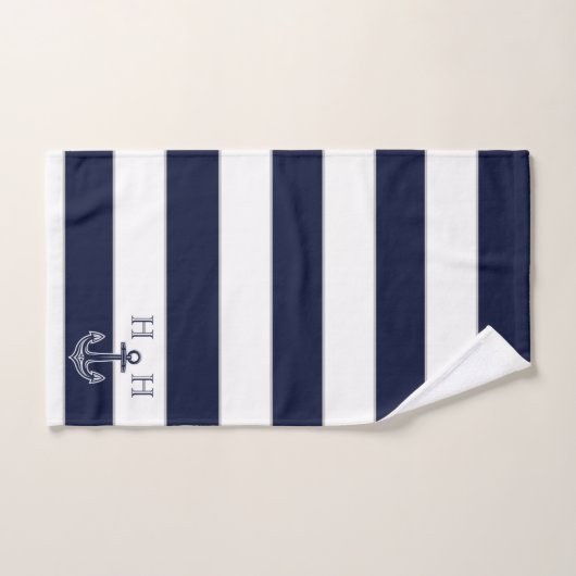 Nautical Navy Blue Anchor Coastal Monogram Name B Bad Handdoek (Handdoek)