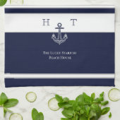 Nautical Navy Blue Anchor Coastal Monogram Name B Theedoek (Gevouwen)