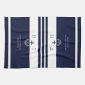 Nautical Navy Blue Anchor Coastal Monogram Name B Theedoek (Horizontaal)