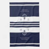 Nautical Navy Blue Anchor Coastal Monogram Name B Theedoek (Verticaal)