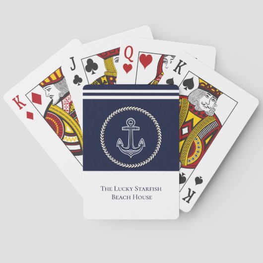 Nautical Navy Blue Anchor Coastal Monogram Name Pl Pokerkaarten (Achterkant)