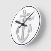 Nautical Navy Blue Anchor Coastal Monogram Rond C Ronde Klok (Hoek)