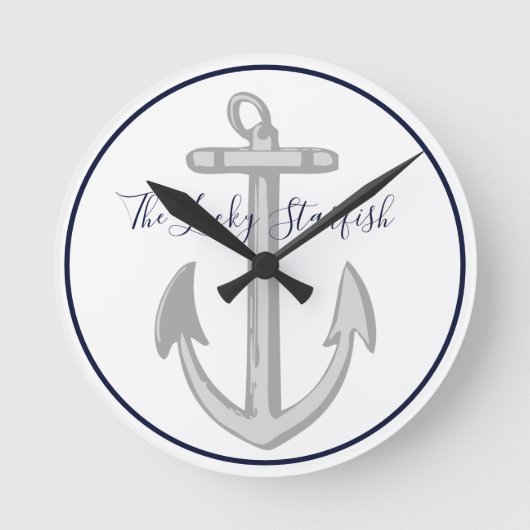 Nautical Navy Blue Anchor Coastal Monogram Rond C Ronde Klok (Voorkant)