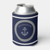 Nautical Navy Blue Anchor Coastal Monogram Ronde P Blikjeskoeler (Blikje Voorkant)