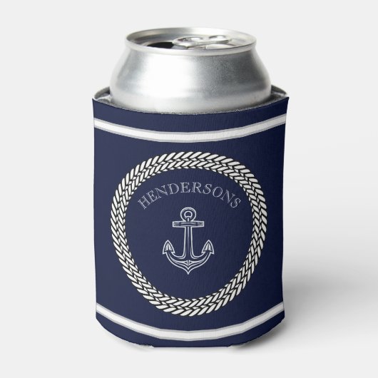 Nautical Navy Blue Anchor Coastal Monogram Ronde P Blikjeskoeler (Blikje Voorkant)