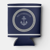 Nautical Navy Blue Anchor Coastal Monogram Ronde P Blikjeskoeler (Voorkant)