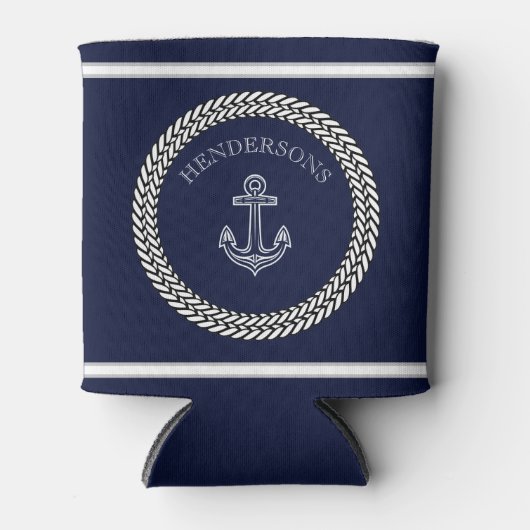 Nautical Navy Blue Anchor Coastal Monogram Ronde P Blikjeskoeler (Voorkant)