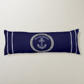 Nautical Navy Blue Anchor Coastal Monogram strand Lichaamskussen (Achterkant)