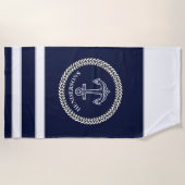 Nautical Navy Blue Anchor Coastal Monogram Strandlaken (Voorkant)