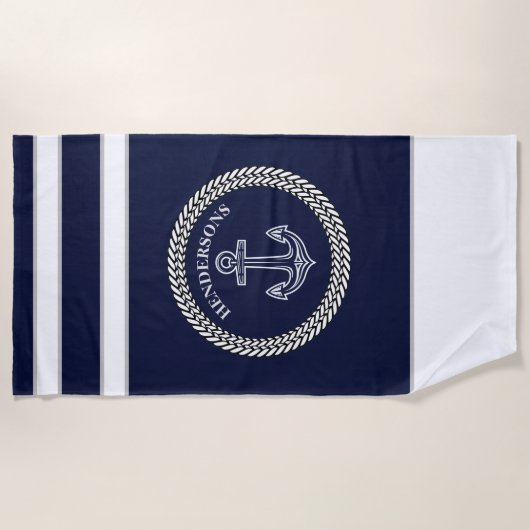 Nautical Navy Blue Anchor Coastal Monogram Strandlaken (Voorkant)