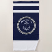 Nautical Navy Blue Anchor Coastal Monogram Strandlaken (Voorkant)