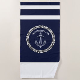 Nautical Navy Blue Anchor Coastal Monogram Strandlaken