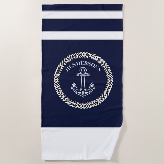 Nautical Navy Blue Anchor Coastal Monogram Strandlaken (Voorkant)