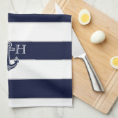 Nautical Navy Blue Anchor Coastal Monogram Theedoek (Quarter Fold)