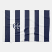 Nautical Navy Blue Anchor Coastal Monogram Theedoek (Horizontaal)