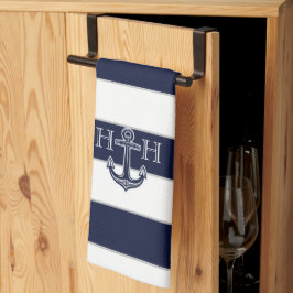 Nautical Navy Blue Anchor Coastal Monogram Theedoek