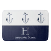 Nautical Navy Blue Anchor Coastal Monogramed Badmat (Voorkant)