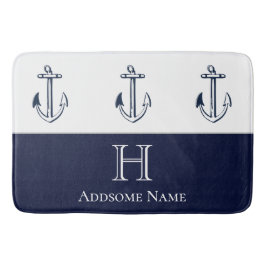 Nautical Navy Blue Anchor Coastal Monogramed Badmat
